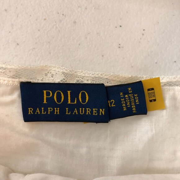 Polo Ralph Lauren White Lace Cotton Voile Blouse Crop Top Cinch Waist 12 - Picture 3 of 4